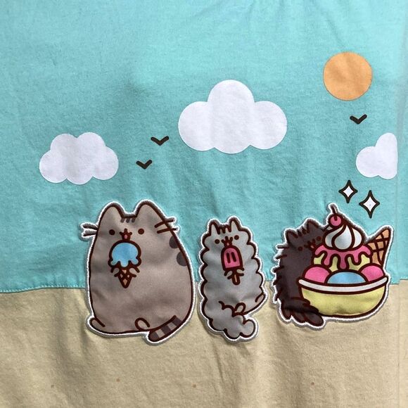 PUSHEEN Tank Top Sleeveless Teal Yellow Cat Applique Beach Print  Womens XL - Picture 5 of 13